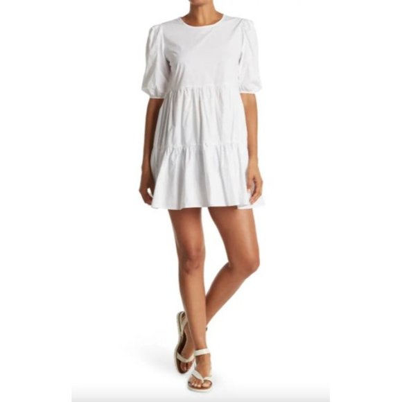 Know One Cares Dresses & Skirts - Know One Cares Poplin Short Sleeve Tiered Mini Dress White Women's Size S